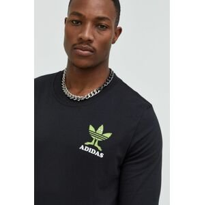 Bavlnené tričko s dlhým rukávom adidas Originals čierna farba, s potlačou