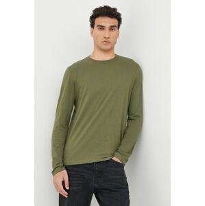 Bavlnené tričko s dlhým rukávom GAP zelená farba, jednofarebné