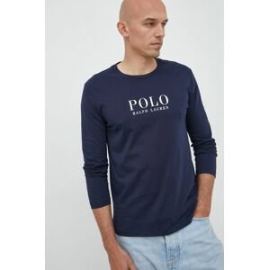 Bavlnené tričko s dlhým rukávom Polo Ralph Lauren tmavomodrá farba, s potlačou