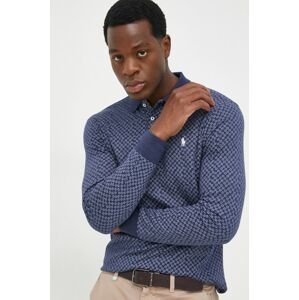 Bavlnené tričko s dlhým rukávom Polo Ralph Lauren tmavomodrá farba, vzorované
