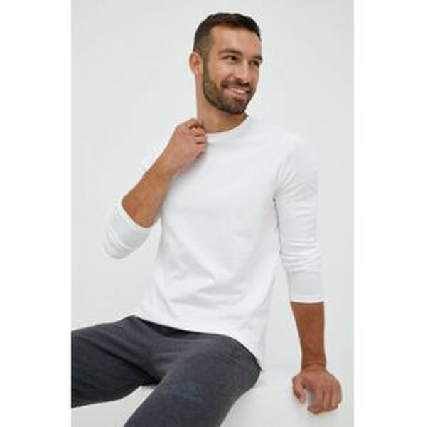 Bavlnené tričko s dlhým rukávom Outhorn biela farba, jednofarebné