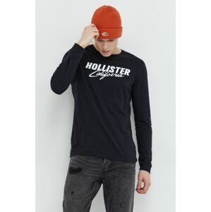 Bavlnené tričko s dlhým rukávom Hollister Co. biela farba, s potlačou