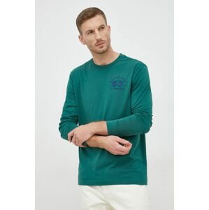 Bavlnené tričko s dlhým rukávom La Martina zelená farba, s nášivkou