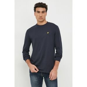 Bavlnené tričko s dlhým rukávom Lyle & Scott tmavomodrá farba, jednofarebné