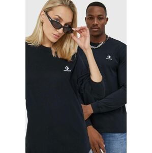 Bavlnené tričko s dlhým rukávom Converse 10023872.A02-CONVERSEBL, čierna farba, s nášivkou