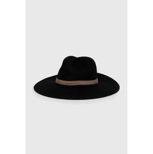Vlnený klobúk Pieces čierna farba, vlnený