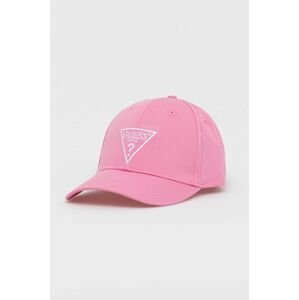 Bavlnená čiapka Guess ružová farba, s nášivkou