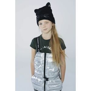 Detská čiapka Karl Lagerfeld čierna farba biela, z tenkej pleteniny,