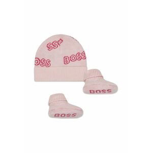Detská bavlnená čiapka BOSS ružová farba biela, z tenkej pleteniny, bavlnená