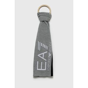 Šál EA7 Emporio Armani pánsky, šedá farba, s nášivkou