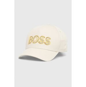 Bavlnená čiapka BOSS Boss Athleisure béžová farba, s potlačou