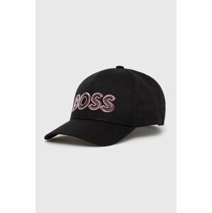 Bavlnená čiapka BOSS Boss Athleisure čierna farba, s potlačou