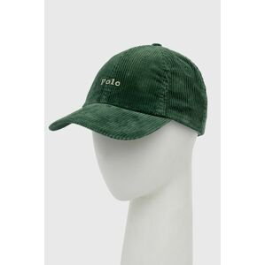 Manšestrová baseballová čiapka Polo Ralph Lauren zelená farba, jednofarebná