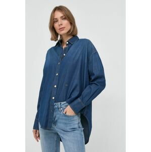 Bavlnená košeľa Armani Exchange dámska, tmavomodrá farba, voľný strih, s klasickým golierom