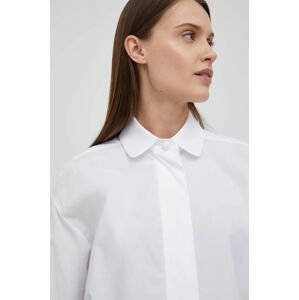 Bavlnená košeľa Emporio Armani dámska, biela farba, voľný strih, s klasickým golierom