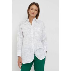 Bavlnená košeľa PS Paul Smith dámska, biela farba, voľný strih, s klasickým golierom