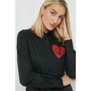 Košeľa Love Moschino dámska, čierna farba, slim, s klasickým golierom