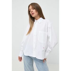 Bavlnená košeľa Victoria Beckham dámska, biela farba, voľný strih, s klasickým golierom