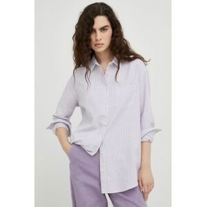 Bavlnená košeľa Wrangler dámska, fialová farba, voľný strih, s klasickým golierom