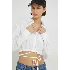 bavlnená košeľa Tommy Jeans dámska, biela farba, voľný strih, s klasickým golierom