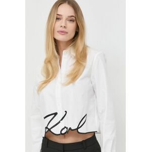 Bavlnená košeľa Karl Lagerfeld dámska, biela farba, regular, s klasickým golierom