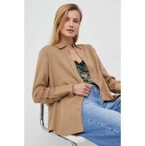 Košeľa Calvin Klein dámska, béžová farba, regular, s klasickým golierom