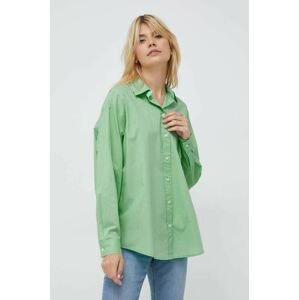 Bavlnená košeľa GAP dámska, zelená farba, voľný strih, s klasickým golierom