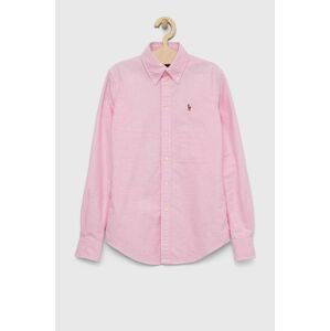 Bavlnená košeľa Polo Ralph Lauren Dámska, ružová farba, slim, s klasickým golierom