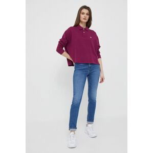 Bavlnené tričko s dlhým rukávom Polo Ralph Lauren fialová farba