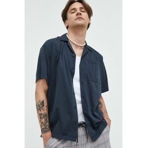 Košeľa Jack & Jones pánska, tmavomodrá farba, voľný strih,