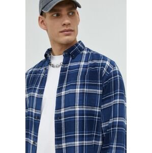 Bavlnená košeľa Jack & Jones pánska, tmavomodrá farba, slim, s golierom button-down