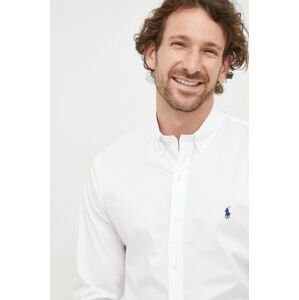 Košeľa Polo Ralph Lauren pánska, biela farba, slim, s golierom button-down