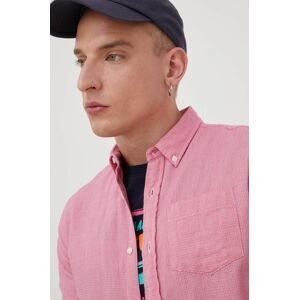 Bavlnená košeľa Superdry pánska, ružová farba, regular, s golierom button-down