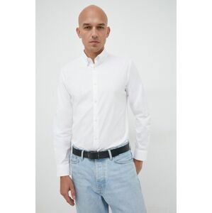Bavlnená košeľa Selected Homme pánska, biela farba, slim, s golierom button-down