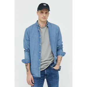 Rifľová košeľa Produkt by Jack & Jones pánska, tmavomodrá farba, regular, s golierom button-down