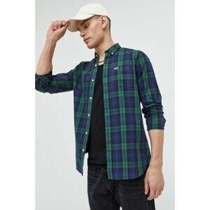 Bavlnená košeľa Superdry pánska, zelená farba, regular, s golierom button-down