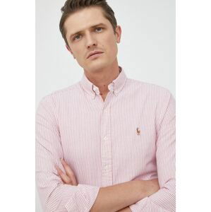 Bavlnená košeľa Polo Ralph Lauren pánska, ružová farba, slim, s golierom button-down