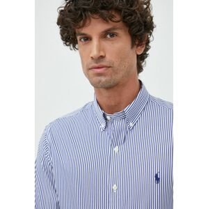 Košeľa Polo Ralph Lauren pánska, tmavomodrá farba, slim, s golierom button-down