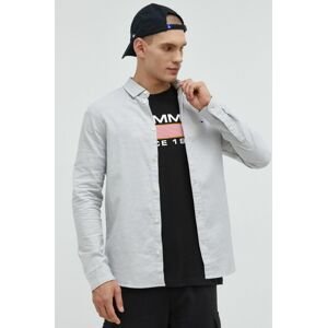 Košeľa Tommy Jeans pánska, béžová farba, slim, s golierom button-down