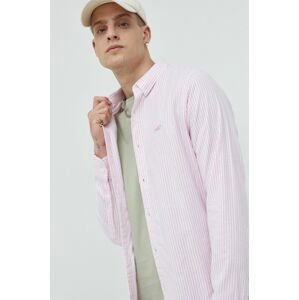Košeľa Hollister Co. pánska, ružová farba, voľný strih, s klasickým golierom