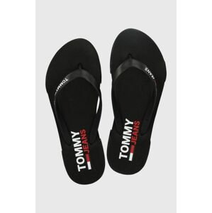 Žabky Tommy Jeans Flag Beach Sandal dámske, čierna farba, na plochom podpätku