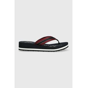 Žabky Tommy Hilfiger Mid Siganture Beach Sandal Wmn dámske, tmavomodrá farba, na kline