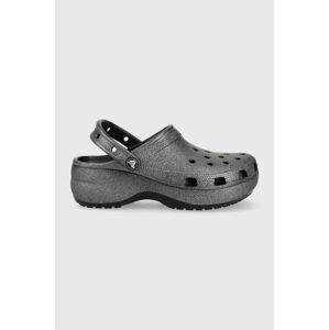 Šľapky Crocs Classic Platform Glitter II Clog dámske, čierna farba, na platforme 207770