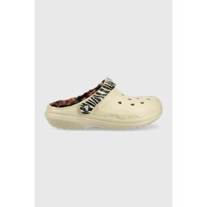 Papuče Crocs Classic Lined Animal Remix Clog béžová farba, 207842