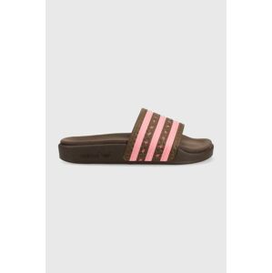 Šľapky adidas Originals Adilette dámske, hnedá farba, na platforme