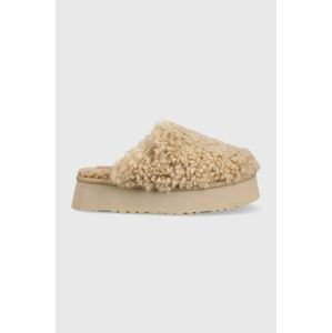 Vlnené papuče UGG Maxi Curly Platform béžová farba