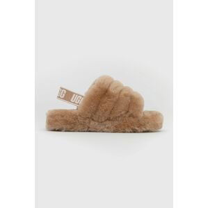 Detské vlnené papuče UGG Fluff Yeah Slide hnedá farba