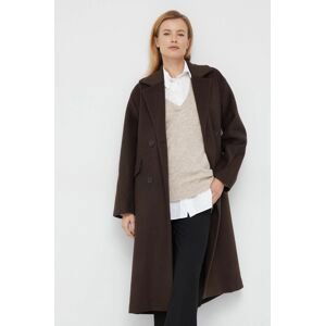 Vlnený kabát Selected Femme hnedá farba, prechodný, dvojradový