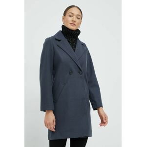 Kabát Vero Moda dámsky, tmavomodrá farba, prechodný, dvojradový