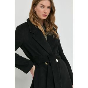 Vlnený kabát Armani Exchange čierna farba, prechodný, dvojradový